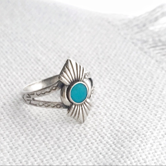 Vintage Jewelry - Vintage NATIVE Turquoise & Sterling Geometric Ring